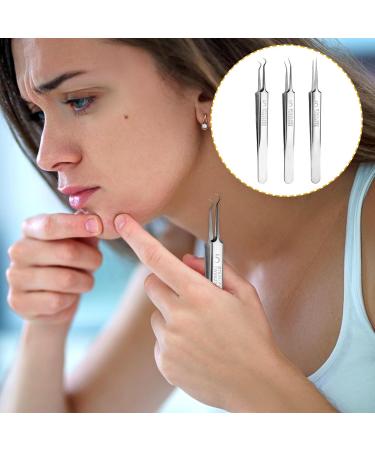 3-Piece Stainless Steel Pimple Tweezers Set | Blackhead Remover & Comedone Squeezer | Unisex Pimple Removal Tools for Nose & Face - Buy Online on GoSupps.com