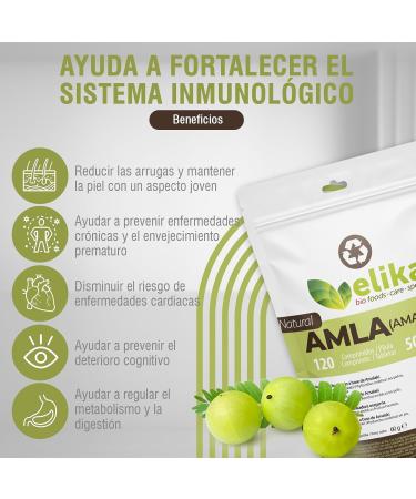 ORGANIC Amla Elikafoods ORGANIC. 120 tablets of 500mg. Strengthens hair and skin. Contains vitamin C minerals and antioxidants. 100% natural vegan and gluten-free. - Buy Online on GoSupps.com