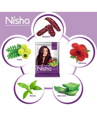 Nisha Lot de 12 colorations pour cheveux au henn rouge bordeaux avec amla shikakai hibiscus aloe vera ayurv dique herbes soin des cheveux avec autocollant Kajal Rouge bordeaux (lot de 12) - Buy Online on GoSupps.com