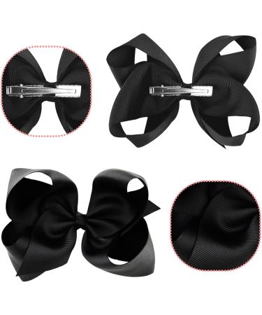 2Pcs Black Ribbon Hair Bow Clips for Girls & Women | 3 inch Ponytail Holder with Duckbill Clip - Buy Online on GoSupps.com