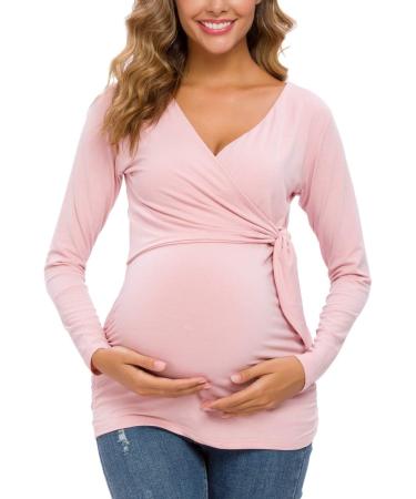 Love2Mi Women Maternity Breastfeeding Top - Long Sleeve V-Neck - Cute Maternity Clothes - Dark Pink - Size S - Buy Online on GoSupps.com