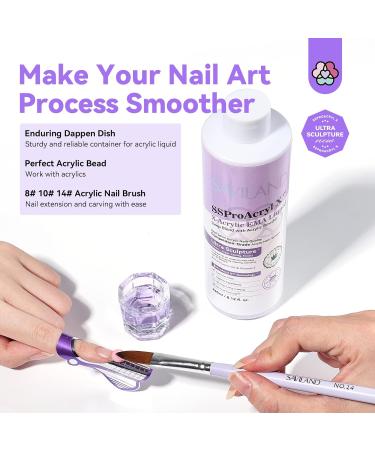 SAVILAND EMA Monomer Acrylic Nail Liquid: 240ml Liquid Monomer for Acrylic Powder Nail Extension with 3pcs Acrylic Nail Brush Dappen Dish for Professional Nail Carving Studio Beginners DIY at Home - Buy Online on GoSupps.com