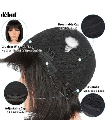 D BUT 10A Brazilian Virgin Remy Human Hair Wig with Bangs - Short Bob Pixie 25cm (1B) - Lightweight 103g - Buy Online on GoSupps.com