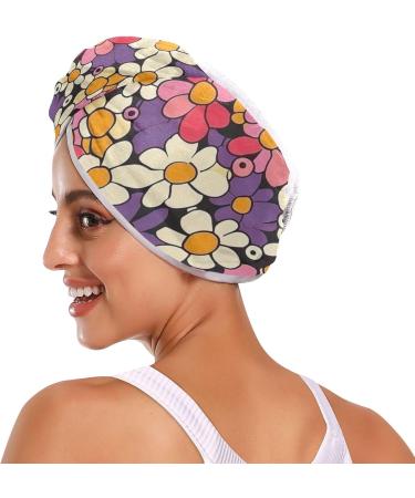 Cartoon Colorful Flower Hair Towel 2 Pack - Super Absorbent Quick Dry Turbans for Women & Girls - Buy Online on GoSupps.com