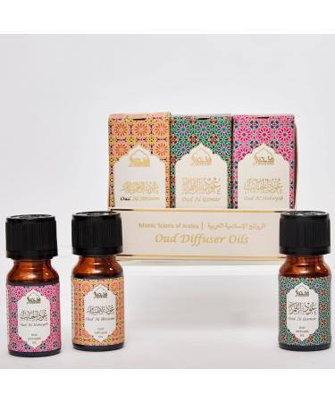 Floral Oud Diffuser Oil Set, Essential Oils by Dukhni | 3 x 10ml Arabic Oil Gift Set for Diffuser & humidifier | 100% Pure Halal Oudh Oils | Relax with Home Aromatherapy, for Relaxation and Massage