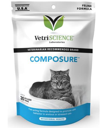 VETRISCIENCE Composure Calming Treats for Cats - Helps Reduce Stress and Anxiety in House Cats Chicken 30 Chews