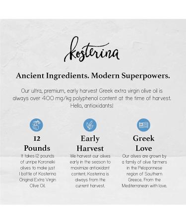 Kosterina Original Extra Virgin Olive Oil - Cold-Pressed EVOO from 100% Pure Koroneiki Olives | Premium Greek Flavor | Superfood | Smooth & Fresh Taste (12.7 oz) - Buy Online on GoSupps.com