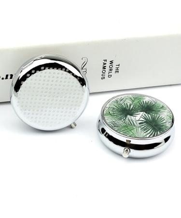 Buy Round Pill Box with Palm Leaf Print | 3 Compartment Portable Medicine Organizer | Decorative Metal Pill Case - Style-7 - International Shipping - Buy Online on GoSupps.com
