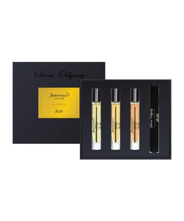 Rasasi Scent Odyssey - Junoon for Women - 3 Pc Gift Set 0.25oz Satin EDP Spray 0.25oz Velvet EDP Spray 0.25oz Leather EDP Spray