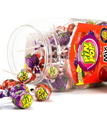 Pin Pop Lollipops Filled with Bubblegum - Assorted Lollies - Cherry Grape Watermelon Strawberry Flavours - Lollipop 80s 90s Sweets Collection - Lolly Pops Bulk Birthday Sweets For Kids - 100 Pieces - Buy Online on GoSupps.com