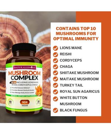 Natural Genius Top 10 Mushroom Extracts - Immune Booster Nootropic Supplement - Buy Online on GoSupps.com