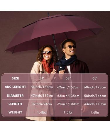 NINEMAX Large Golf Umbrella 62 Inch - Windproof, Automatic Open Double Canopy Vented, Oversized Adult Umbrella for Rain and Wind - Wine Red - Buy Online on GoSupps.com