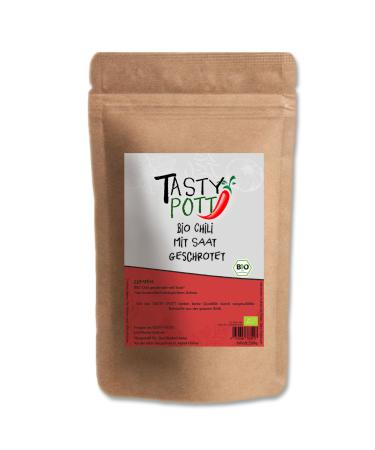 Tasty Pott Organic Chilli Pepper with Crushed Seeds - 250g - Hot Spicy Sharp - For Cooking and Roasting - Marinade and Barbecue - Organic Quality - Refill