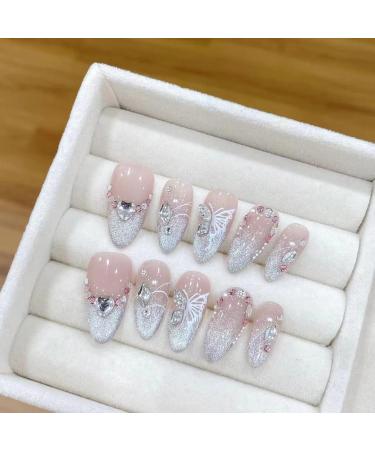 Nail enhancement with clear pink cat eyes hand worn nails Press on Nail Short Fake Nail Tips(Pink Short Xs)