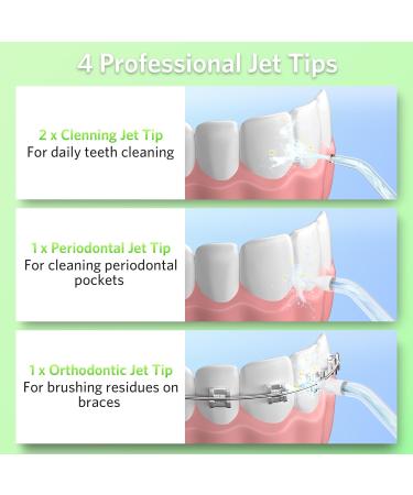 BESTEK Cordless Water Dental Flosser - Portable Oral Irrigator with 4 Jet Tips Rechargeable & IPX7 Waterproof for Teeth Gums and Braces Care - Ideal for Travel - Green - Buy Online on GoSupps.com