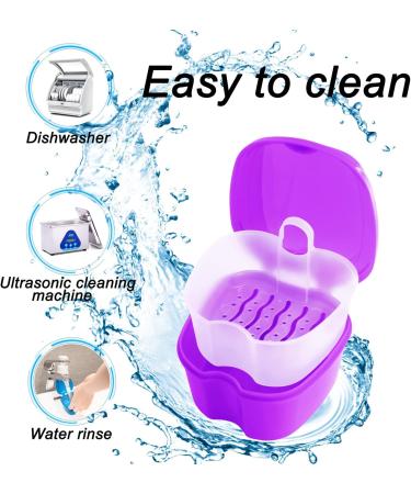 2 Pack Denture Case Dental Mouthguard Case Denture Bath Box Cleaning with Brush Strainer Basket and Lid Waterproof - Purple and Blue Purple & Blue - Buy Online on GoSupps.com