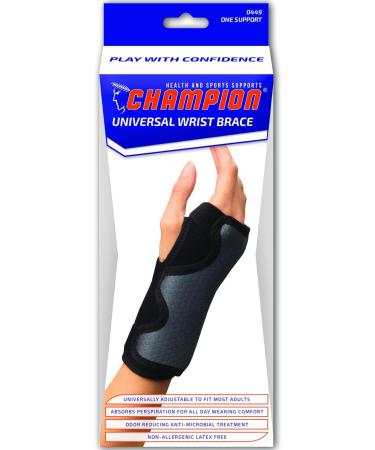 Champion Wrist Support - Universal Fit Removable Splint 3-Strap Airmesh Fabric - Black | International Shipping Available - Buy Online on GoSupps.com