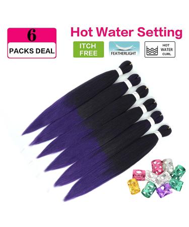 Xusuperb Lang Pre Stretched Braiding Hair - Ombre Purple 30 Inch Easy Knotless Extensions | 6 Packs Soft Yaki-Textured Braids (T1B/Violet#) - International Shipping Available - Buy Online on GoSupps.com
