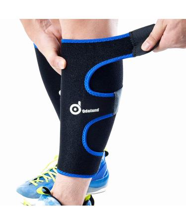 Odoland Calf Compression Sleeve Calf Brace for Calf Pain Relief Strain Sprain Tennis Leg and Calf Injury - Guard Leg and Adjustable Shin Splints Support for Sport Recovery Fitness and Running #1 Blue