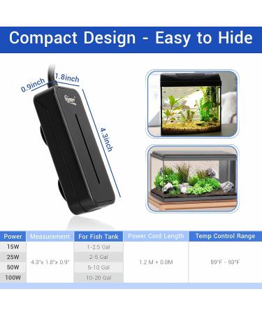 hygger Small Submersible Fish Tank Heater 100W for 10-20 Gallon Mini Betta Aquarium Heater with Thermostat Saltwater Freshwater 100 Watt - Buy Online on GoSupps.com