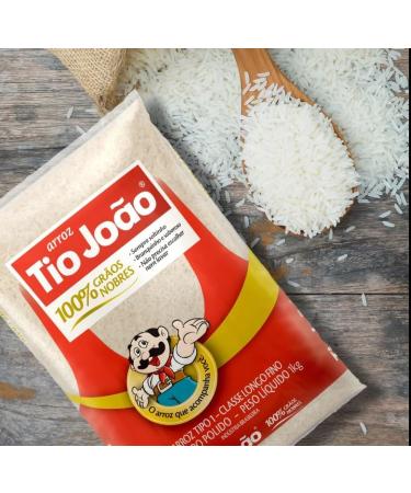 Tio Jo o Tio Joao Long Grain Rice Easy Cook | Brazilian Rice 1kg | Arroz Tio Joao | Arroz Branqueado Longo | Riz Blanchi Long | Riso Lavorato Lunghi | Arroz do Brazil Tio Joao | Pack 1kg