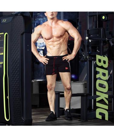 BROKIG Men's 5 Gym Bodybuilding Shorts - Lightweight Running Workout Shorts with Pockets, Elastic Waistband - Classic Black (Medium) - Buy Online on GoSupps.com