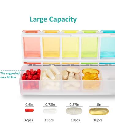 Shop Fullicon Weekly Pill Organizer - 7 Day Spill Proof Large Pill Box | Travel Medicine Organizer for Vitamins & Supplements (Rainbow Clear) - Fast International Shipping - Buy Online on GoSupps.com