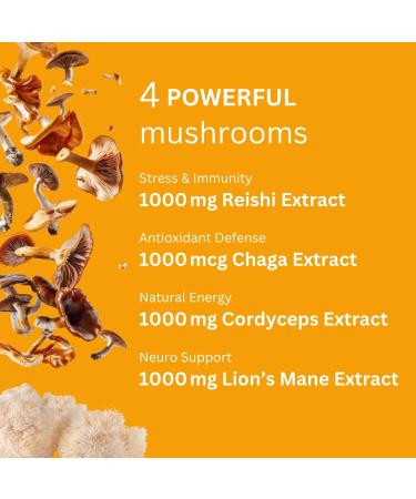 Lion s Mane Mushroom Gummies 4 000mg 4-in-1 Complex with Reishi Chaga Cordyceps + B12 & B6 High Potency Brain Supplement for Focus Memory Clarity & Mood Vegan Gluten-Free 90 Gummies - Buy Online on GoSupps.com