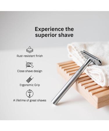 BOVEM Align Razor Premium Single Blade Safety Razor for Men | Double Edge Shaving with Stand & 5 Blades | Space Grey - Buy Online on GoSupps.com