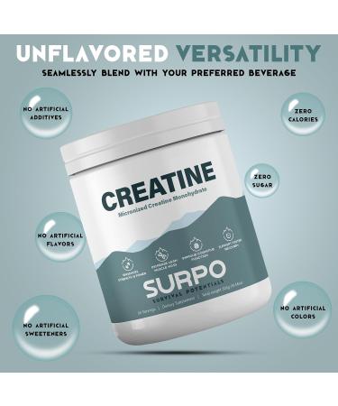 SURPO Micronized Creatine Monohydrate Powder - 300g | Pure Unflavored Gluten-Free & Non-GMO | 60 Servings for Muscle Recovery & Growth | International Shipping Available - Buy Online on GoSupps.com