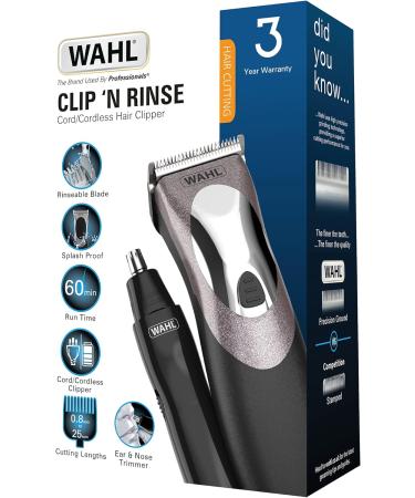 Wahl Clip N Rinse Men's Hair Clipper - Cordless Head Shaver & Nose Trimmer for DIY Haircuts at Home - Washable & Easy to Use - 1 Count - Buy Online on GoSupps.com
