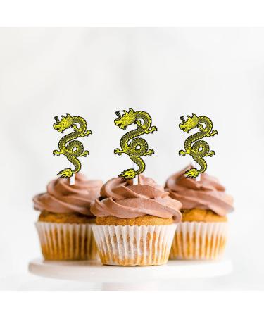 18pcs Gold Glitter Cupcake Topper Dragon Theme Decorations Welcome 2024 Chinese New Year Party Decor Supplies - Buy Online on GoSupps.com