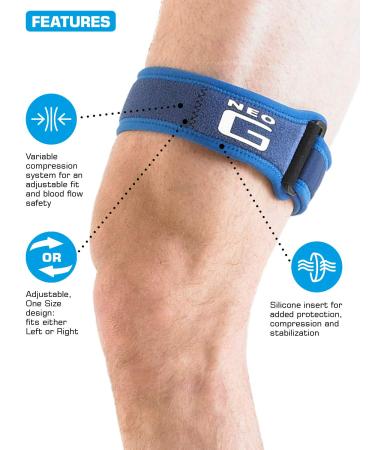 Neo-G ITB Band Knee Strap - Adjustable Compression Support for Jumpers Knee, Tendonitis, Joint Pain - Ideal for Basketball, Running, Soccer, Tennis - Class 1 Medical Device - Blue - Buy Online on GoSupps.com