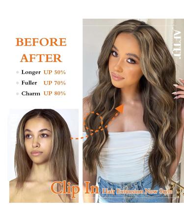 20 Wavy Synthetic Clip-In Hair Extensions - 4PCS Thick Double Weft Hairpieces for Women in Ombre Honey Blonde - Buy Online on GoSupps.com
