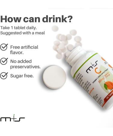 M+S Vitamin C Tablet 500mg for Women and Men Supports a Healthy Immune System Promotes Hair Skin Nails and Joints Vegan Sugar Free Non-GMO Orange Flavor (100 Tablets) - Buy Online on GoSupps.com