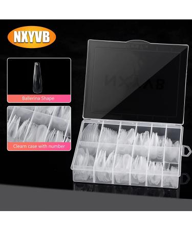 240 Pcs Clear Nail Tips, No Peculiar Smell, Extra Long Coffin Shape | Professional Acrylic Nails | Foldable Design | 12 Sizes with Storage Box - Buy Online on GoSupps.com