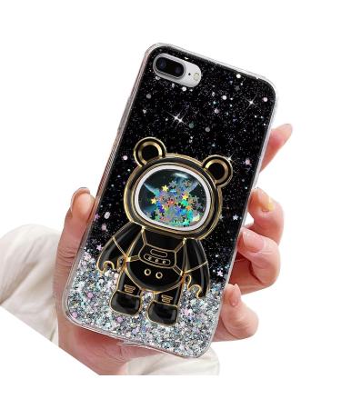 Rnrieyta Miagon B r Astronaut Stand Cover Glitzer for iPhone 8 Plus/7 Plus Cute Girls D nn Crystal Protection cover Treisand Bling Transparent Case Bumper with astronaut Halter Kickst nder Black iPhone 8 Plus/Black