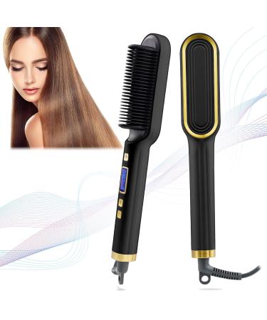 Hair Straighteners for Women Ionic Hair Straightener Brush Fast Heating and Adjustable Temperature Women Gifts Hair Styler Tools for Home - Black