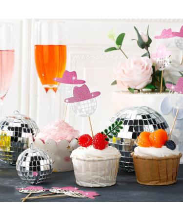 1Pcs Glitter Disco Ball Cake Decorations Cowboy Hat Cake Toppers Western Disco Ball Cupcake Topper for Western Theme Party Favors Supplies Newdiscoball - Buy Online on GoSupps.com