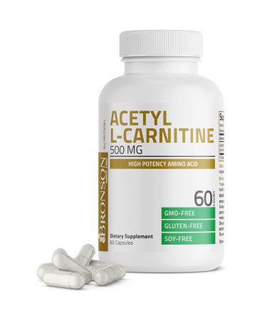 Bronson Acetyl L-Carnitine 500 MG High Potency Amino Acid Non-GMO, 60 Capsules 60 Count (Pack of 1)