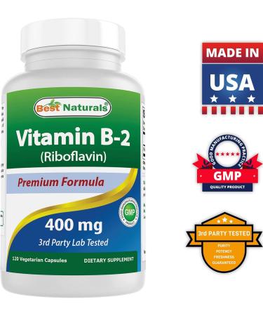 Best Naturals Vitamin B2 400mg - Migraine Relief Veggie Capsules - Coenzyme Precursor - 120 Count Pack - Riboflavin Supplement - Buy Online on GoSupps.com