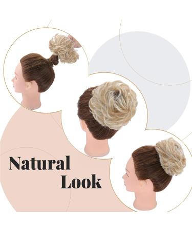 Silk-Co Hair Part with Rubber Band | Wavy Soft Dutt Hair Extensions | 45g Thickening Messy Bun Updos in Dark Blonde & Bleach Curled - Buy Online on GoSupps.com