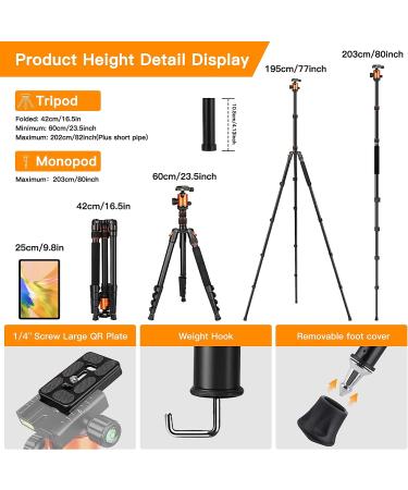 Victiv 82 Aluminum DSLR Camera Tripod | 80 Monopod | Lightweight & Durable Tripod for Travel & Work - Orange - Buy Online on GoSupps.com