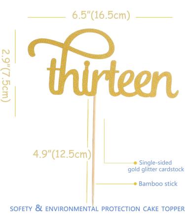 Gold Thirteen Birthday Cake Topper - Single-Side Gold Glitter 13th Birthday Party Decoration 13th Anniversary Party Decoration Supplies Boy/Girl's 13 Years Old Birthday Cake Sign Thirteen 13 - Buy Online on GoSupps.com