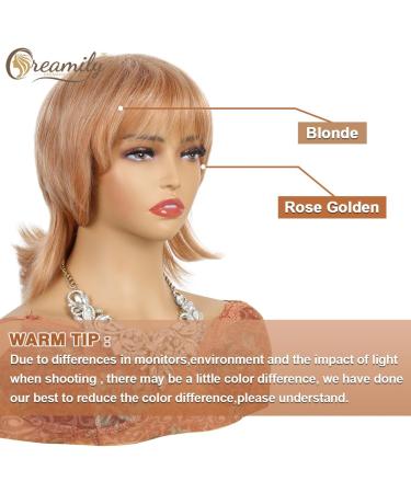 Rose Golden Blonde Pixie Cut Wig for Women - Shaggy Layered Mullet Rocker Style - Buy Online on GoSupps.com