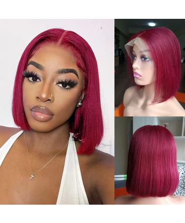 Burgundy Bob Wig Human Hair 13x4 Straight 12 Inch Lace Front | Pre Plucked with Baby Hair | Wine Red Short Bob Wig | Glueless Transparent Lace Frontal Wig for Women - Buy Online on GoSupps.com