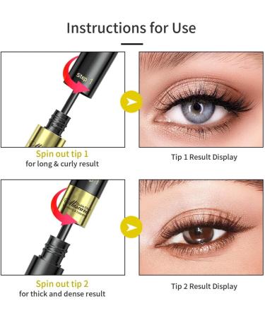 2 in 1 Curled Tubing Mascara Volume and Lengthening 4d Silk Fiber Mascara Black Waterproof Mascara Essence Mascara False Eyelash Effect Volume Mascara Long Lasting Curled Mascara (1PCS m) - Buy Online on GoSupps.com