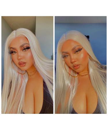 Sapphire Wigs Platinum Gray Long Straight Lace Front Wig for Women - 24 Inch Heat-Resistant Japanese Synthetic 150% Density T-Part - Buy Online on GoSupps.com