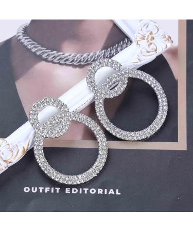Vintage Crystal Circle Drop Earrings | Double Circle Hoop Earrings | Gold & Silver CZ Dangle Jewelry for Women - Buy Online on GoSupps.com