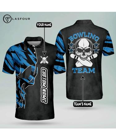 LASFOUR Custom Skull Bowling Team Polo Shirts - Personalized Short Sleeve Bowling Polo in Blue Skull Design - Buy Online on GoSupps.com